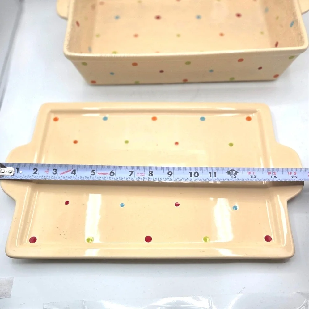 Temptations by Tara Polka Dot Cream (4 QT) Rectangle Casserole w/Lid & Spatula